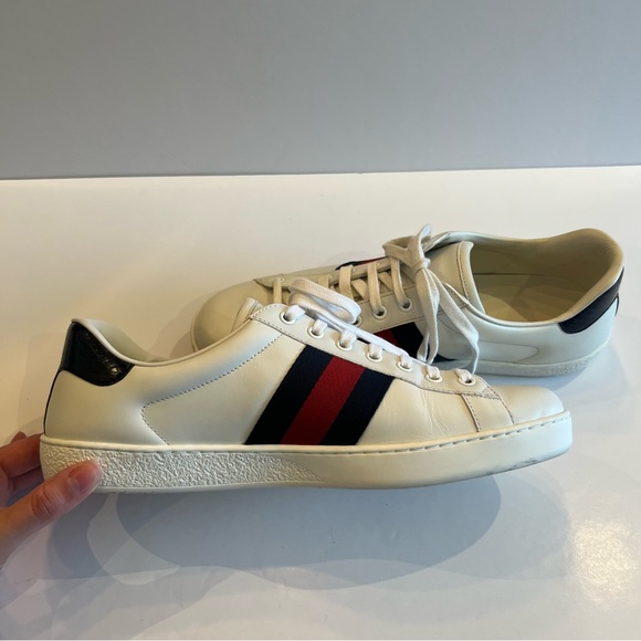 Gucci Ace Embroidered Low-Top Sneakers in White with Navy&Red - Men size US 9.5 - Picture 8 of 16
